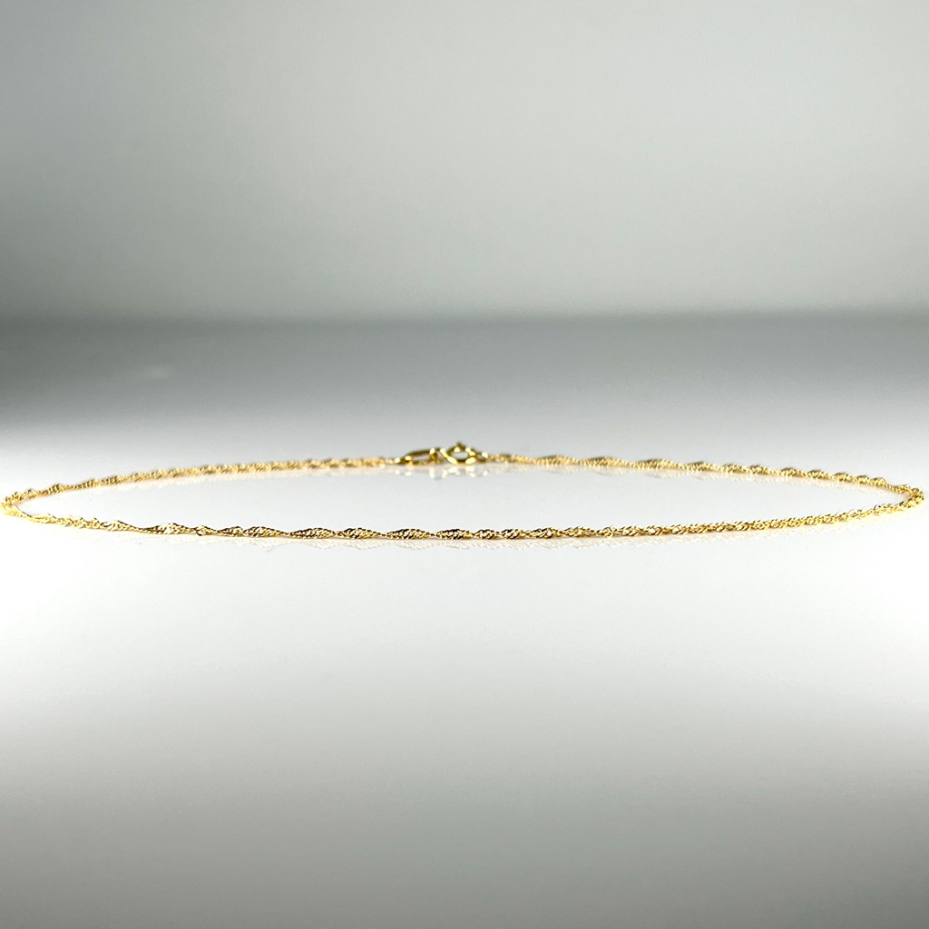10k Yellow Gold 9" Singapore Ankle Bracelet Anklet .53g - New